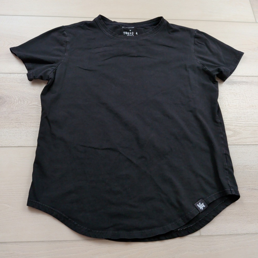 YoungLA Mens Perfect Tee Black Scallop Hem Gym T-Shirt Medium 402 YLA2000